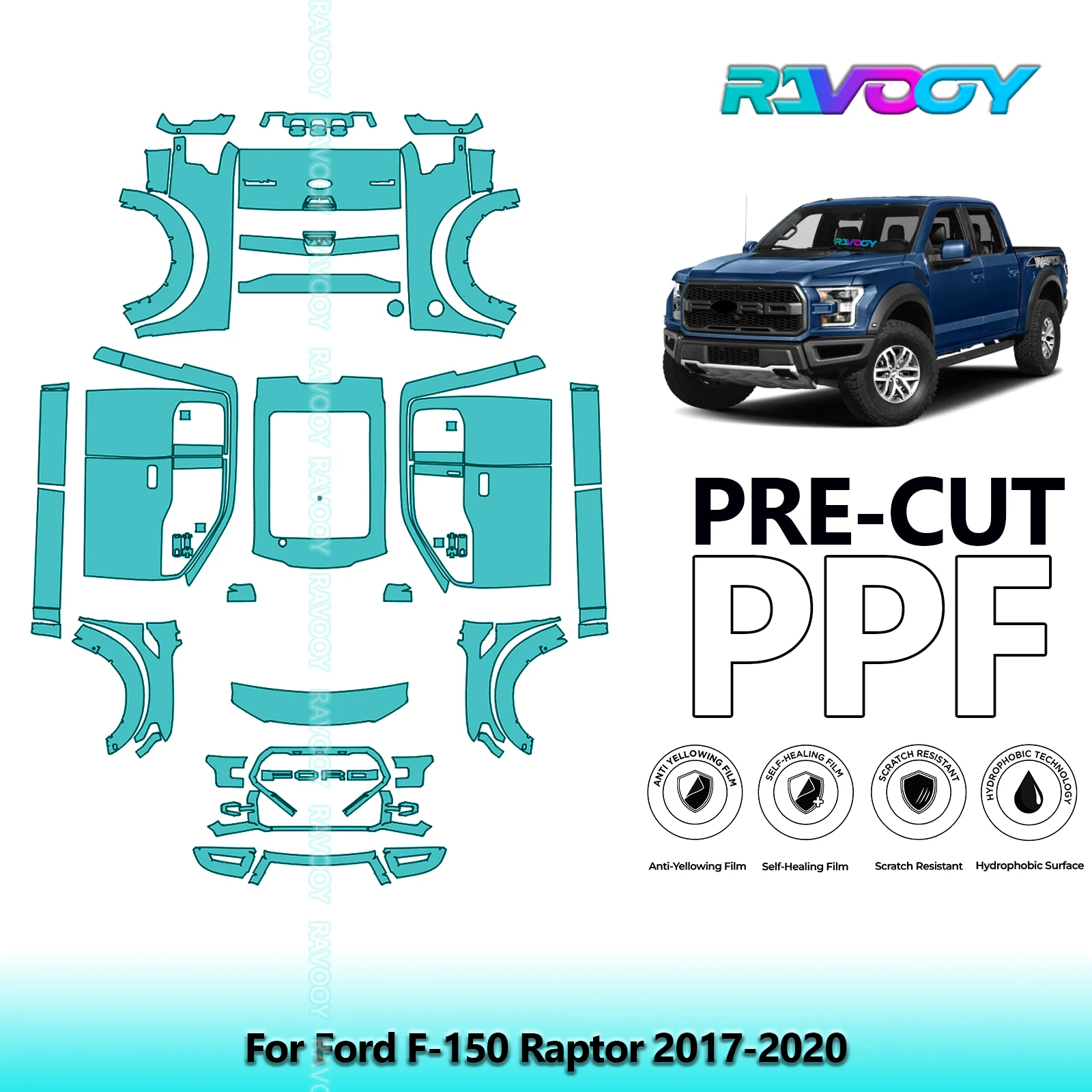 

Автомобильная предварительно вырезанная защитная пленка для краски PPF, полный автомобиль для Ford F-150 Raptor 2017-2020