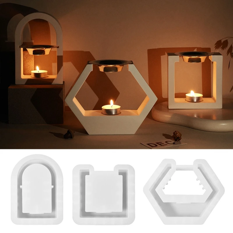 BMBY-Square Hexagon Arch Candle Cup Incense Burner Silicone Mold DIY Gypsum Pouring Aromatherapy Storage Mold