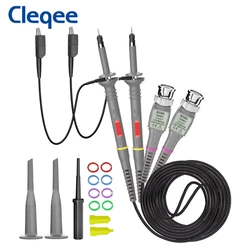 Cleqee P6100 2pcs 100MHz Bandwidth Oscilloscope Probe 1X/10X Adjustable Attenuation  BNC Leads Switchable Input Voltage 10:1