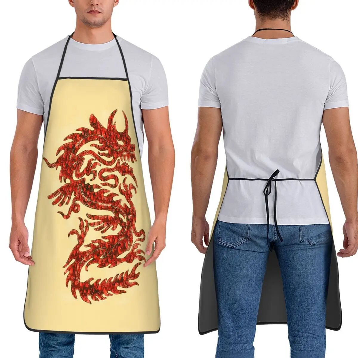Chinese Red Dragon Totem Pattern Apron Chef Cuisine Tablier Sleeveless Bib Kitchen Cleaning Pinafore for Women Men Painting