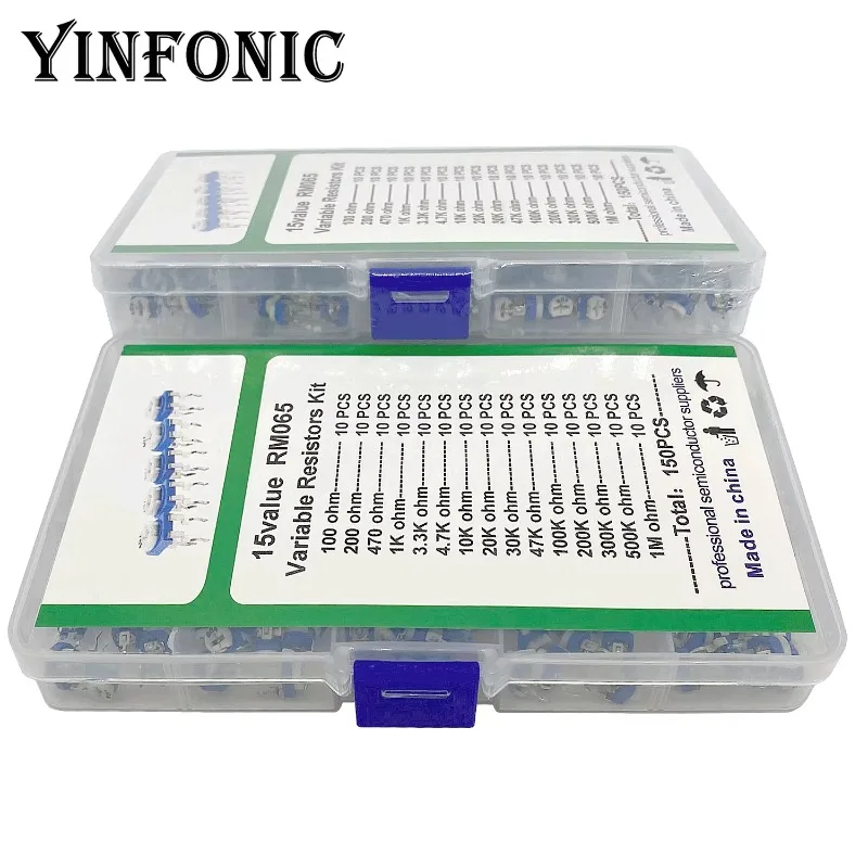 15 valores x 10pcs RM065 Horizontal Azul e branco conjunto de resistor ajustável caixa 100 ohm ~ 1M ohm