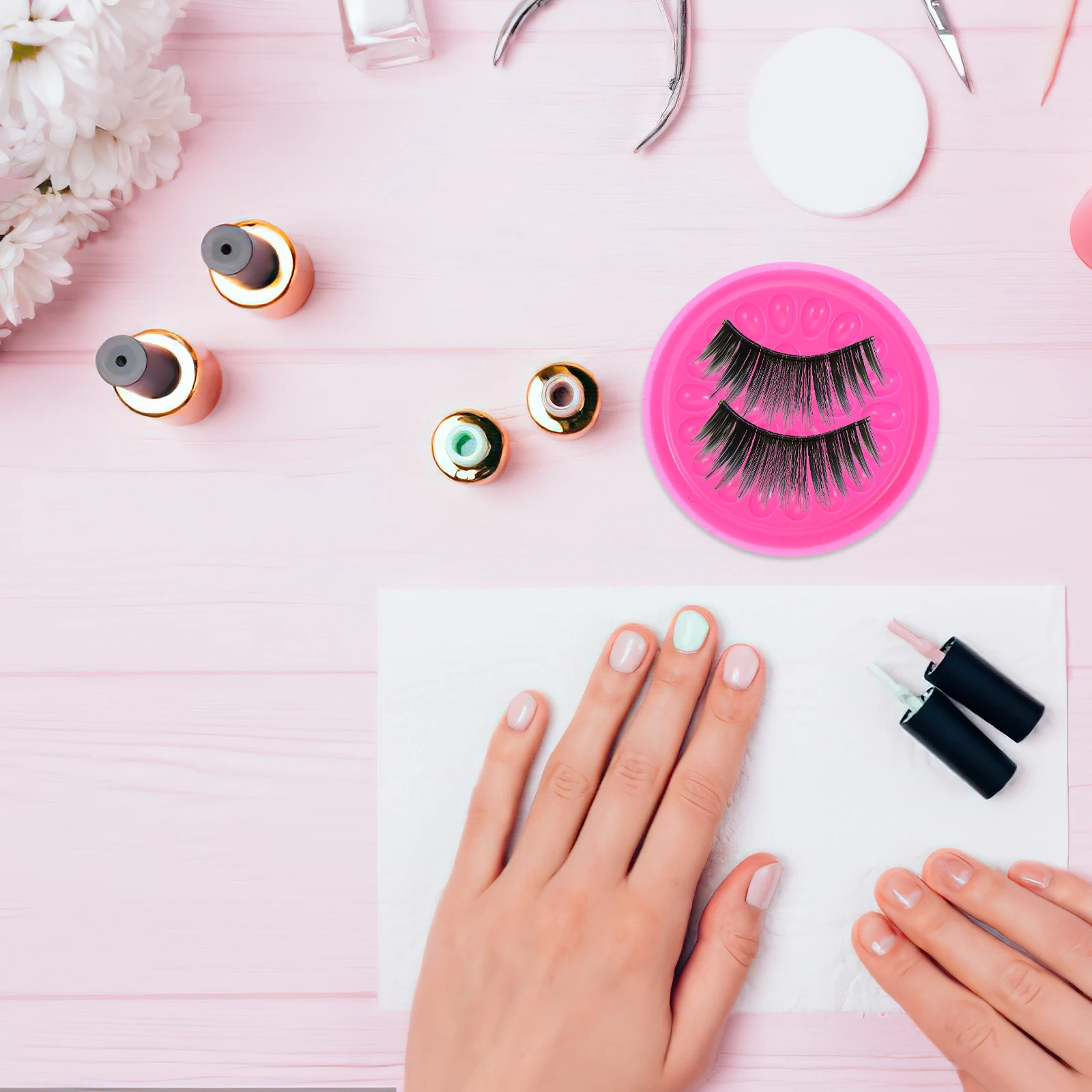 

20pcs Flower Shape Eyelash Tray Disposable Lash Extension Holder Sticky Backing Plate For Salon Home Use Rosy Color