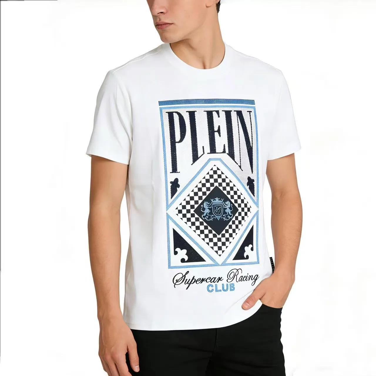 Alex Pine Geometric Drawing Hot Diamond Street Clothing Men's Fashion Clothing 2026 Summer Round Neck Short Sleeve T-shirt Luxur