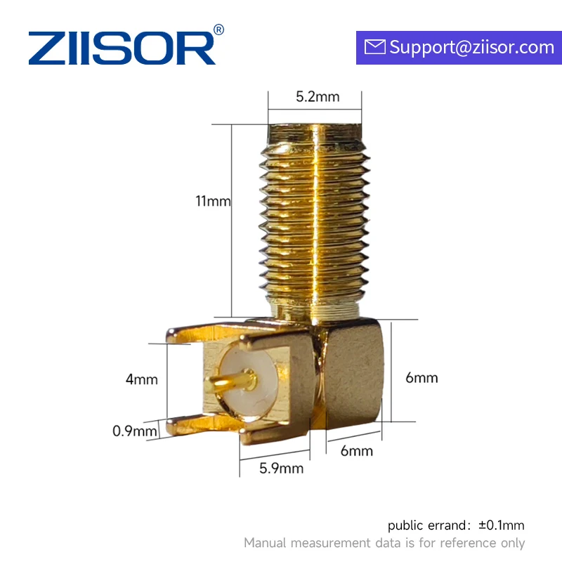 Conector de ángulo recto hembra SMA para PCB SMA, adaptador de enchufe derecho, Conector de cobre RF