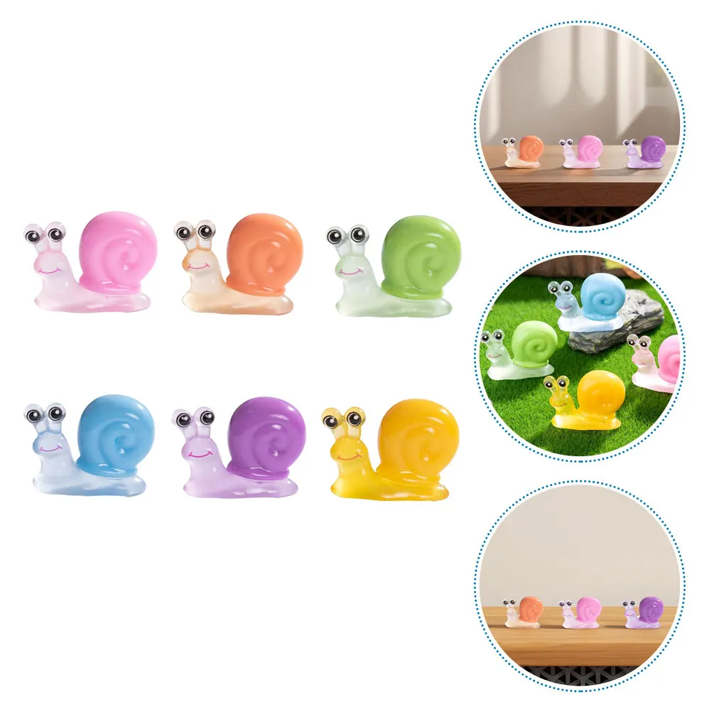 

6pcs Mini Landscape Snail Ornaments Realistic Resin Figures Decor Glow Dark Garden Accessories Tiny Animals Statue Plant Home