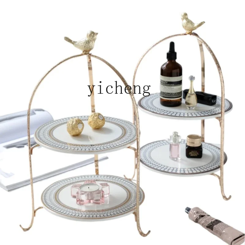 

XL Light Luxury Golden Three-Layer Cake Dim Sum Rack Western Cuisine Plate Table Home Tea Break Storage Rack