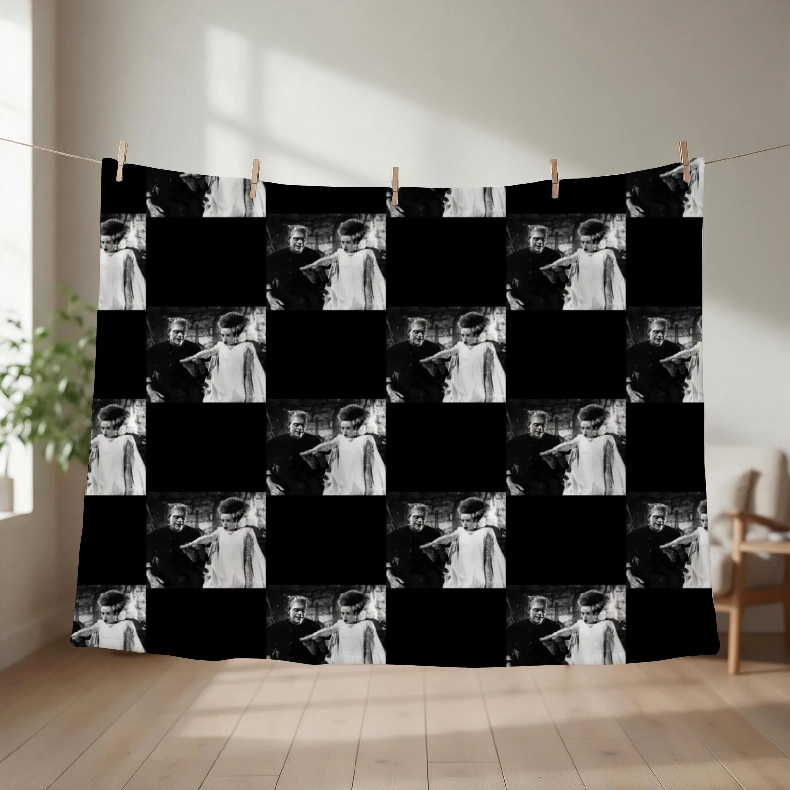 Mr. & Mrs. Frankenstein Hand In Hand Throw Blanket couch cozy soft plush fuzzy picnic outdoor blanket