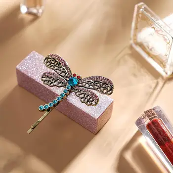 Pinza de pelo de libélula Retro Vintage, horquilla con diamantes de imitación, accesorio para el cabello de Halloween, Clip lateral de una palabra, Clip de libélula