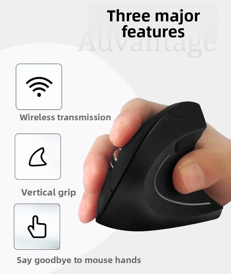 Mouse sem fio, mouse de escritório, mouse ergonômico, mouse vertical Bluetooth de modo duplo