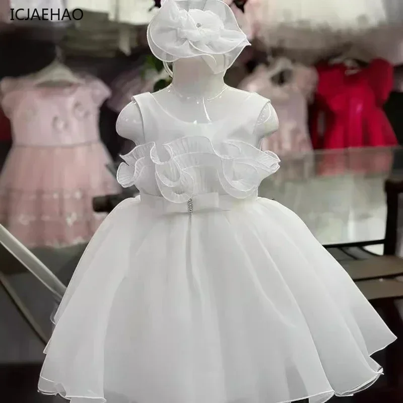 

ICJAEHAO 2024 Little Kids Birthday Party Princess Children's Dress Flower Girl's Elegant Wedding Tutu Dresses Summer Clothes