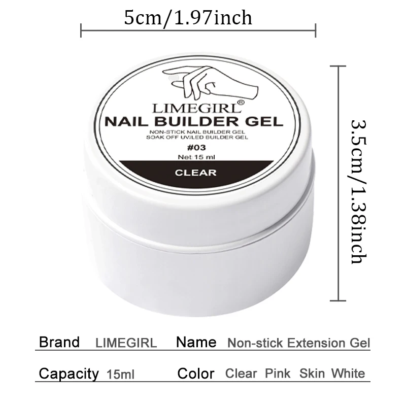 LIMEGIRL 15g ノンスティックエクステンションジェル UVクイックビルドソリッドネイルエクステンションジェル 3Dシェイピングネイルアートソリッドミルキージェリーハードジェル