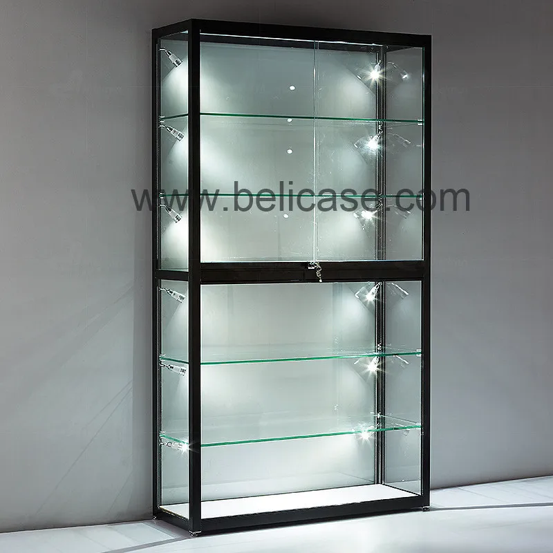 (customized)Factory Customized Retail Store Furniture Hot Selling Glass Display Cabinet Wall Glass Vitrine with Led Lighting