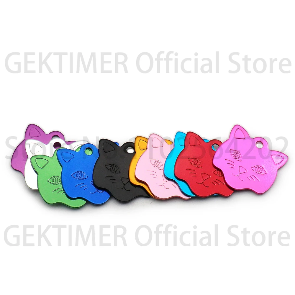 100 Pcs Personalized DIY Cat Face Aluminum Nameplate Laser Pet ID Tag Anti Lost Key Ring Pendant Gift Ornament