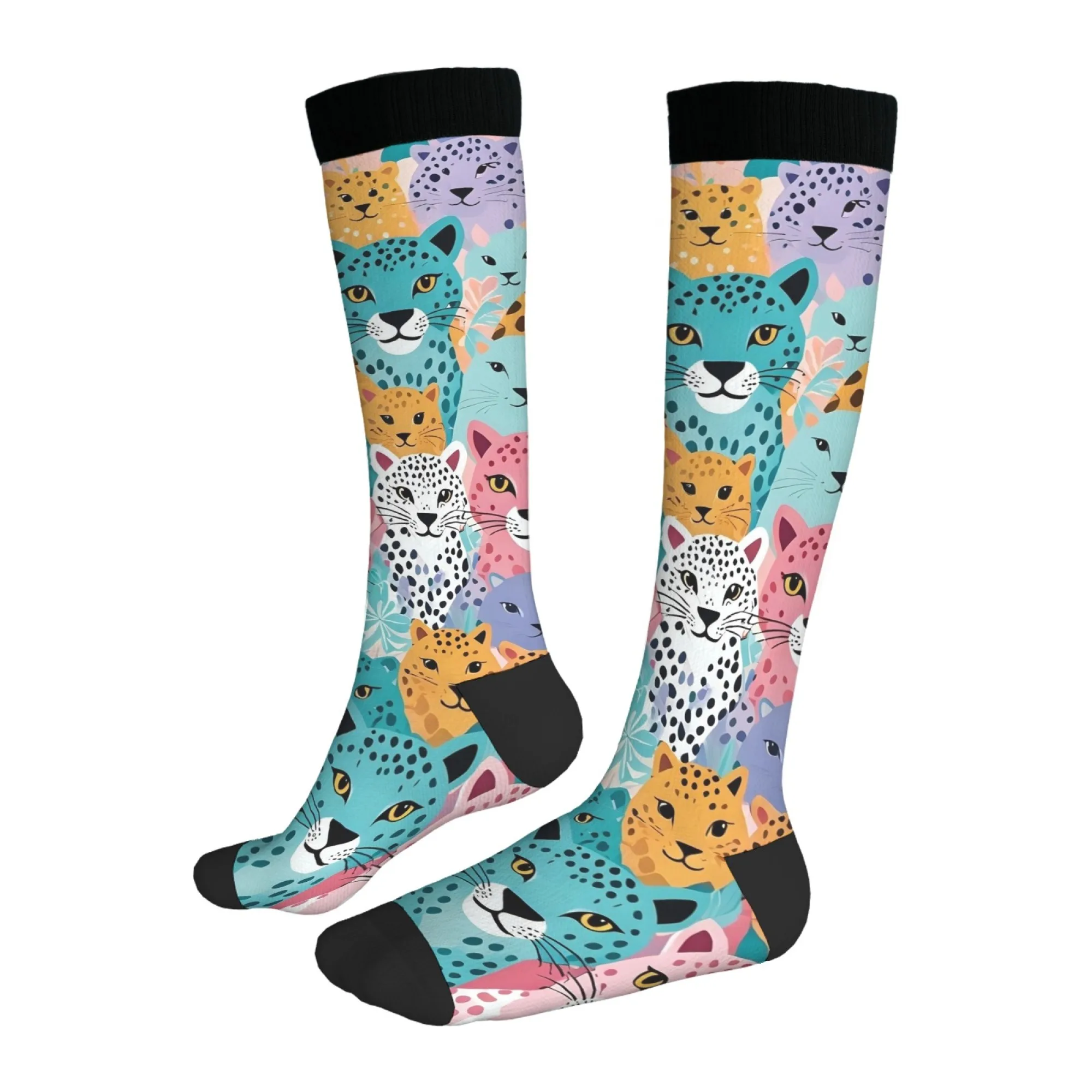 جوارب للركبة على شكل نمر كرتوني بألوان برية، نمط شارع عصري حضري، جوارب ضغط مريحة للرجال والنساء