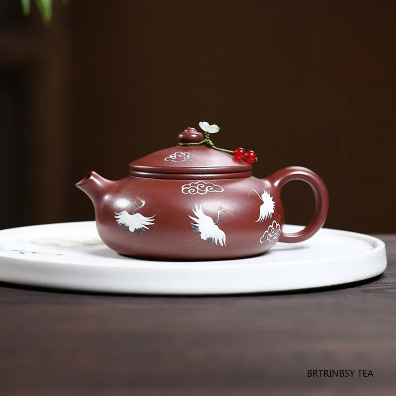 190ml Chinese Yixing Purple Clay Teapot Flying Crane Pattern Tea Pot Tradition Household Beauty Kettle Chinese Zisha Tea Set