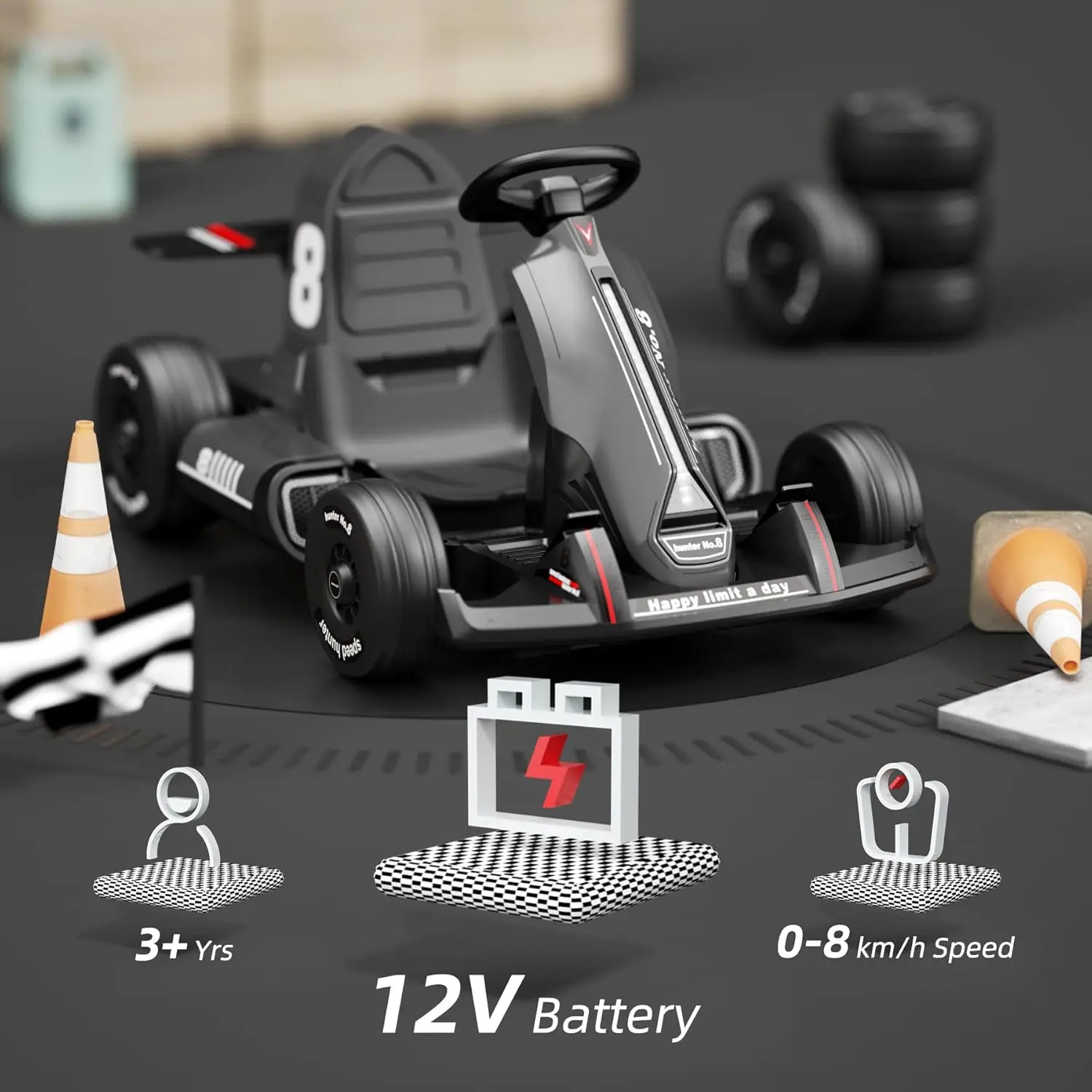 Go Kart 12V Battery Powered Pedal Go Karts for 3+ Kids Youths on Car Electric Vehicle Car Racing Drift Car for Boys Girls with B