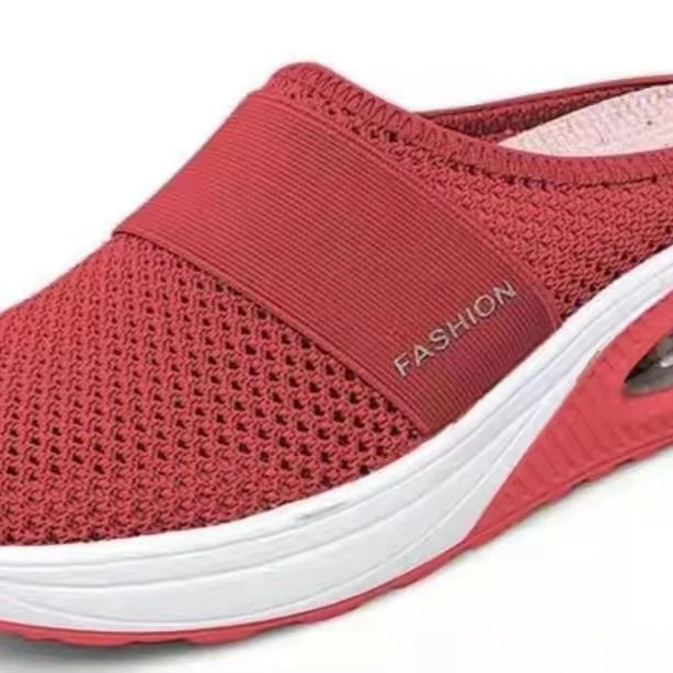 Mulas de plataforma leve para mulheres, sapatos de caminhada, almofada de ar, slip-on, ortopédica, diabética, chinelo, cunha, malha, tênis feminino