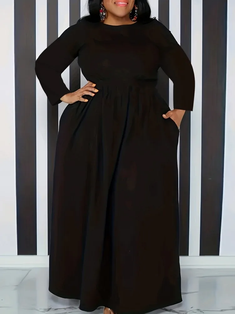 4XL 5XL Plus Size Dresses Women Black Long Sleeve Maxi Dress Autumn Winter Urban Gypsy Fashion Dresses Ropa Mujer Big Size 3XL