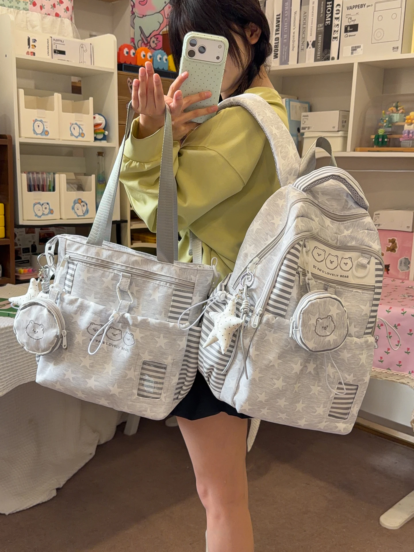 高審美性で大容量の女子中学生・高校生向けバックパック、キュートなソフトハンドルとジッパー付きデュアルショルダーバッグ