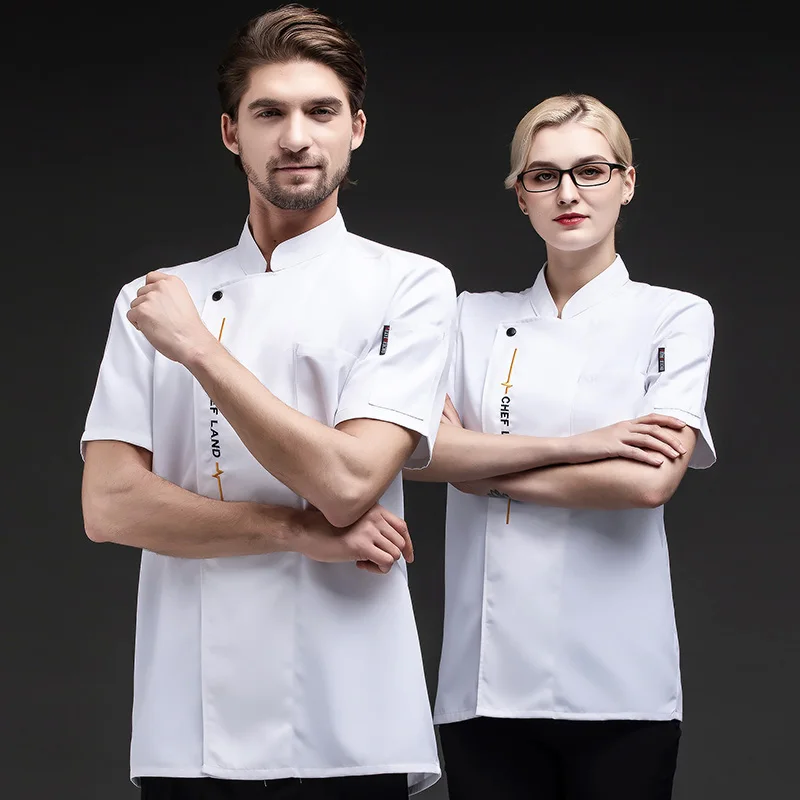 Veste de chef d'hôtel à manches courtes, uniforme de chef d'hôtel, vêtements de travail respirants pour pizza, vêtements de cuisine de restaurant, vêtements de chef noirs Chamonix, nouveau