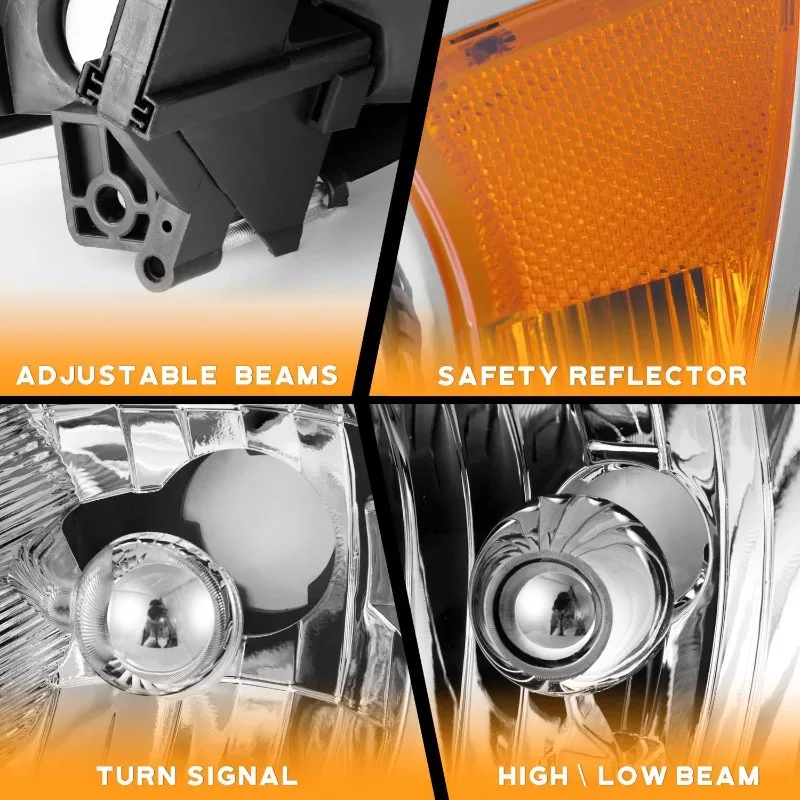 2004-2005年式デュランゴ用ハロゲンヘッドライト、ヘッドライトアセンブリペア交換、04-05年式デュランゴ用クロームハウジング