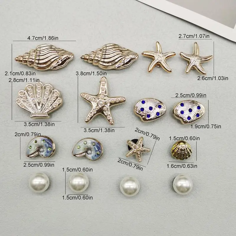 16 Stück/Set DIY Seestern-Schuh-Charms, glitzernde Muschel-Schuh-Schnallen-Dekorationen, abnehmbare Muschel-Schuhclips, Accessoires – Detail 13