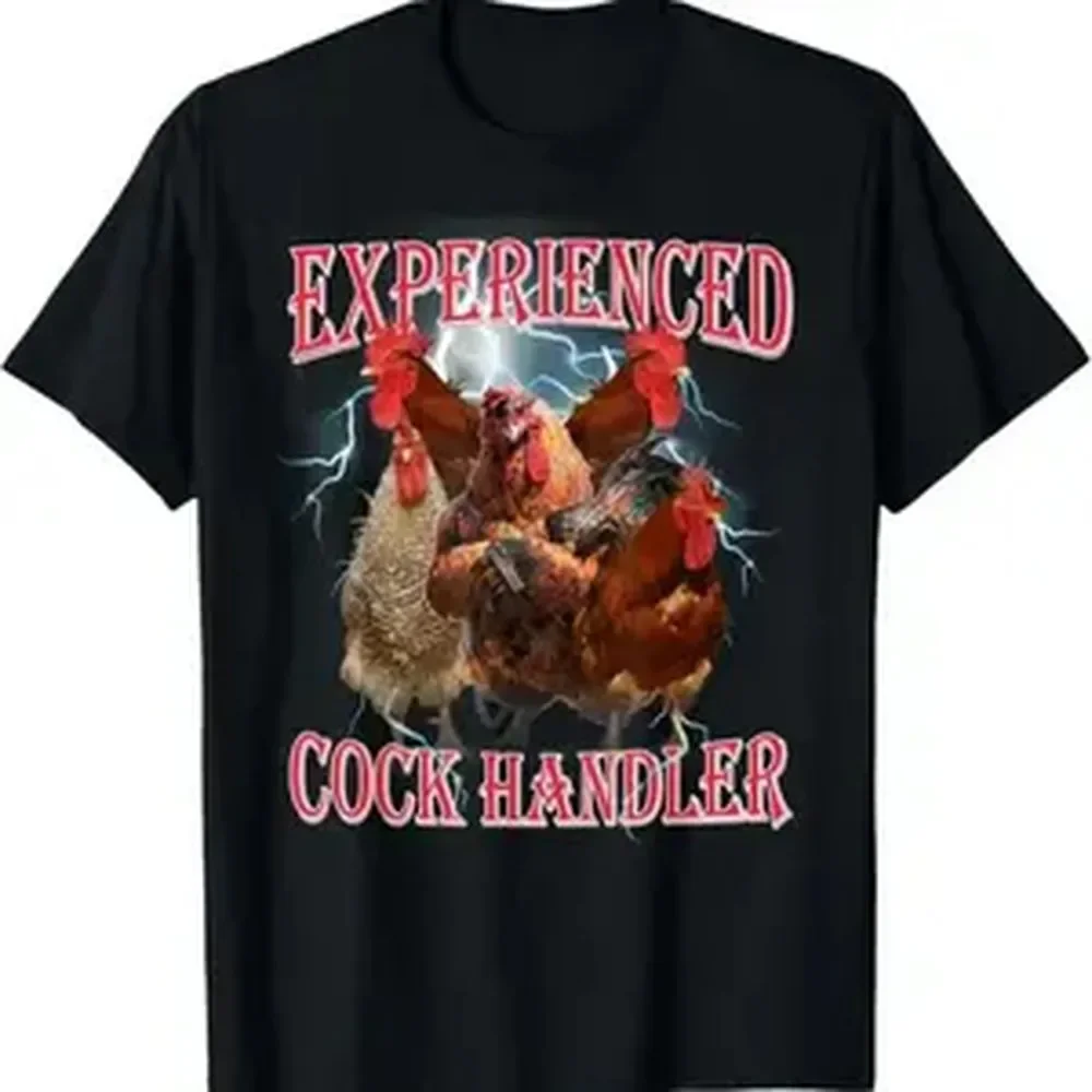 pure cotton Casual Shortsleeve graphic round neck tees for men gifts Funny Adult Humor Experienced Cock Handler Inappropriate T-ShirtKnitted pure cotton comfortable T-shirt, Valentine's Day Gift.