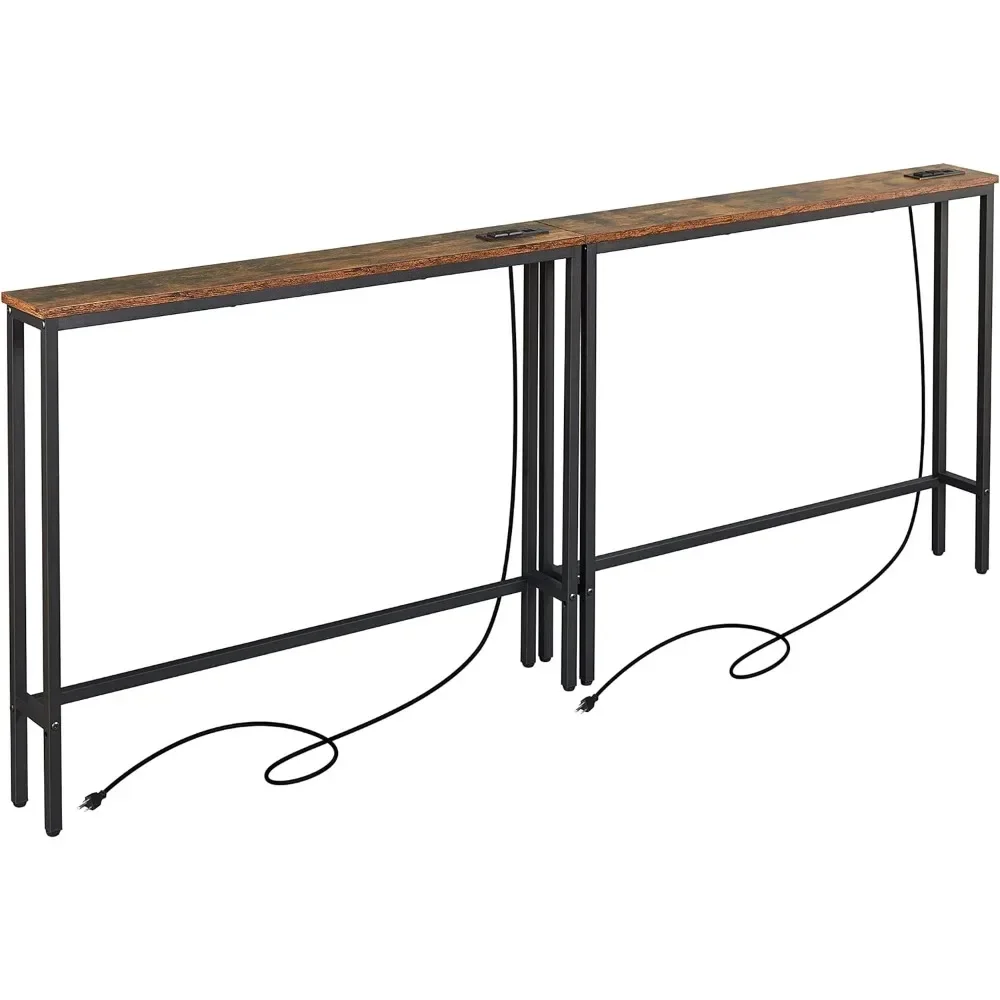 

2 Pack Narrow Console Table with Power Outlets, 5.9" D X 39.4" W X 31.1" H Side Table Living Room