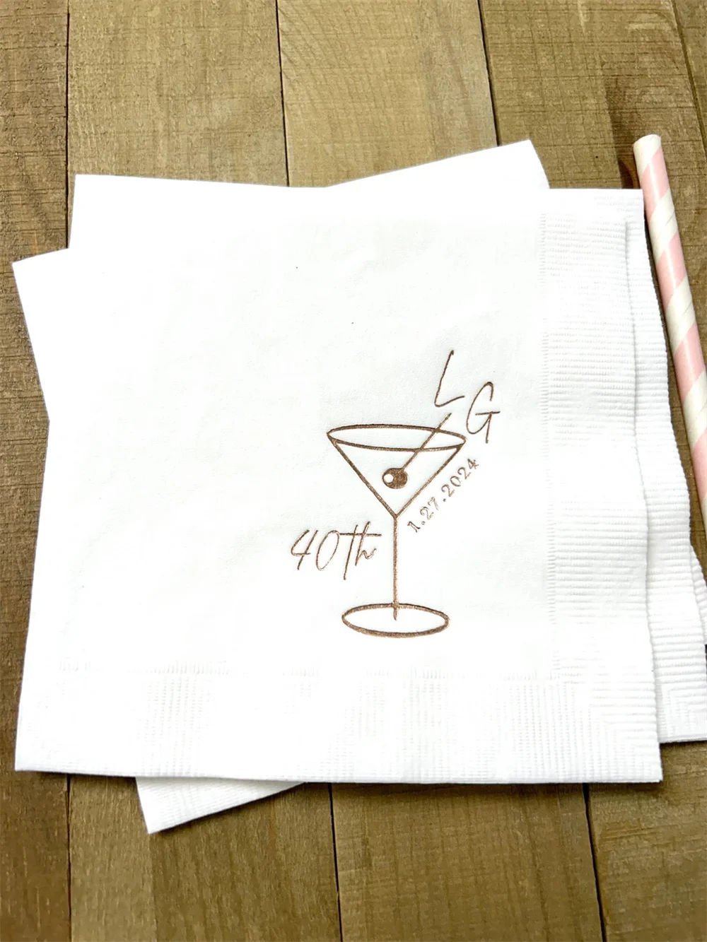 50PCS Personalized Napkins Birthday Custom Printed Martini Theme Letterpress Quality Monogram Beverage Luncheon Dinner Guest Tow