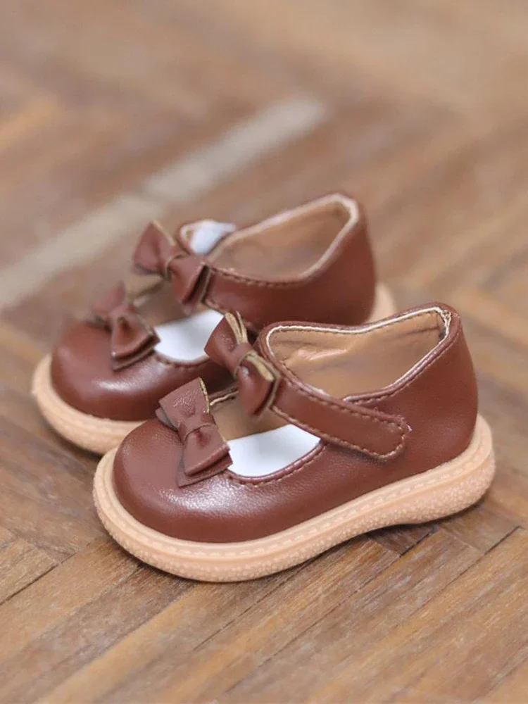 （Customize 30 Days）  1/3 1/4 1/6 MDD MSD BJD Doll Round toe double bow small leather shoes 1pair