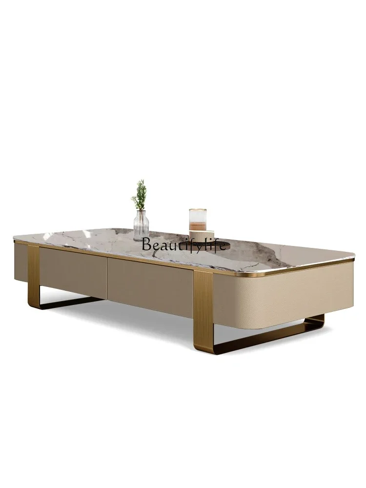 

Light luxury coffee table rectangular living room paint creative rock slab coffee table small apartment