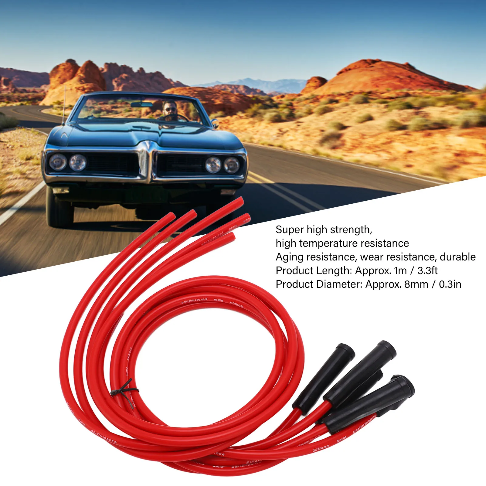 New Spark Plug Ignition Wire Set Red High Performance Silicone 1m Car Ignition Wire for 4 Cylinder Automobile 8mm