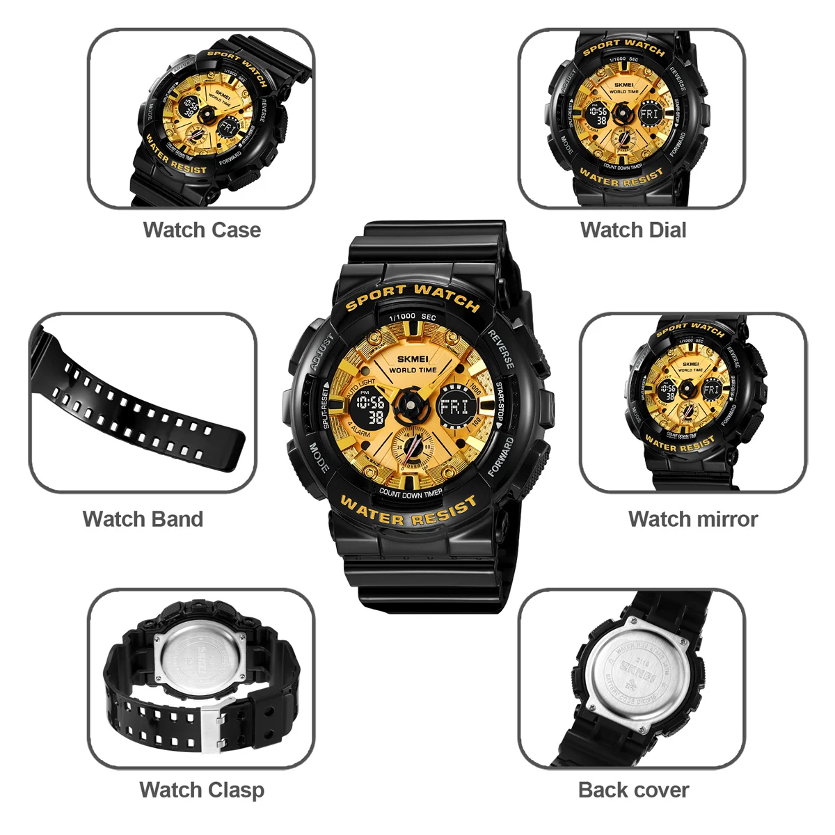 SKMEI Multifunctional Countdown Sport Watches Mens 5Bar Waterproof LED Light Electronic Calendar Clock male Wristwatch
