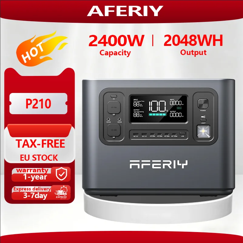 Batterie de stockage AFERIY P210 très vendue, 2400W 2048WH, répond aux besoins quotidiens pour le camping en plein air et l'alimentation mobile domestique.