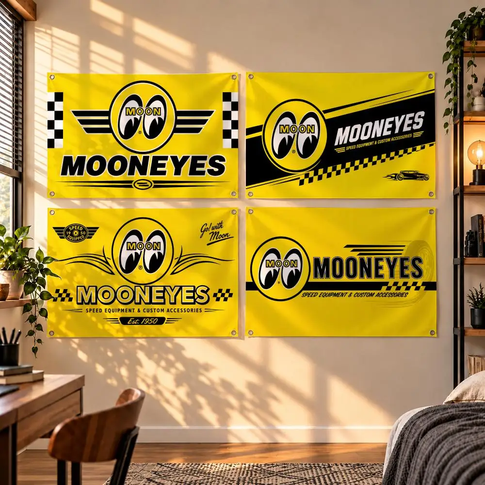 Retro Hot Rod Automotive Brand Mooneyes Flags Indoor Outdoor Wall Hanging Flag Decor Banner Wall Decor