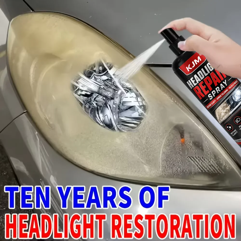 KJM Headlight Lens Restorer 100ml Car Lamp Polish Cleaner Cloudy Yellowing Oxidation Remover Quick Shine Kit With Sponge