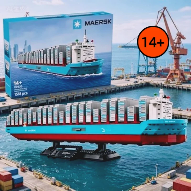 Brinquedos Educativos Criativos 40955, Modelo de Navio Contêiner Maersk Dual-Fuel, Blocos de Construção, Presentes Colecionáveis para Adultos