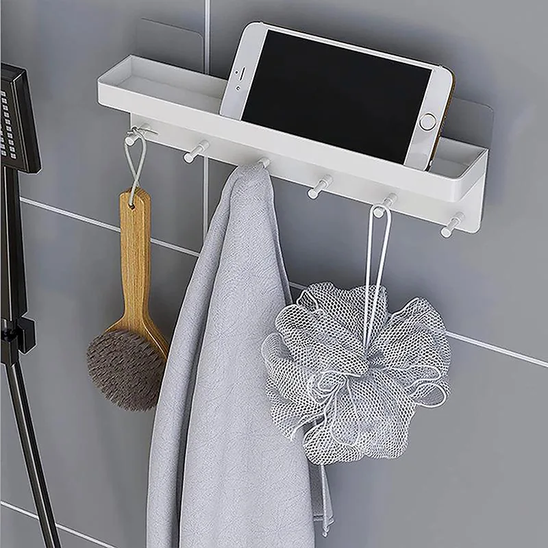 White Key Holder for Wall Decor Mail Shelf Sorter Organizer Key Hanger Wall Mount with 6 Hooks Storage Rack for Kitchen Bathroom