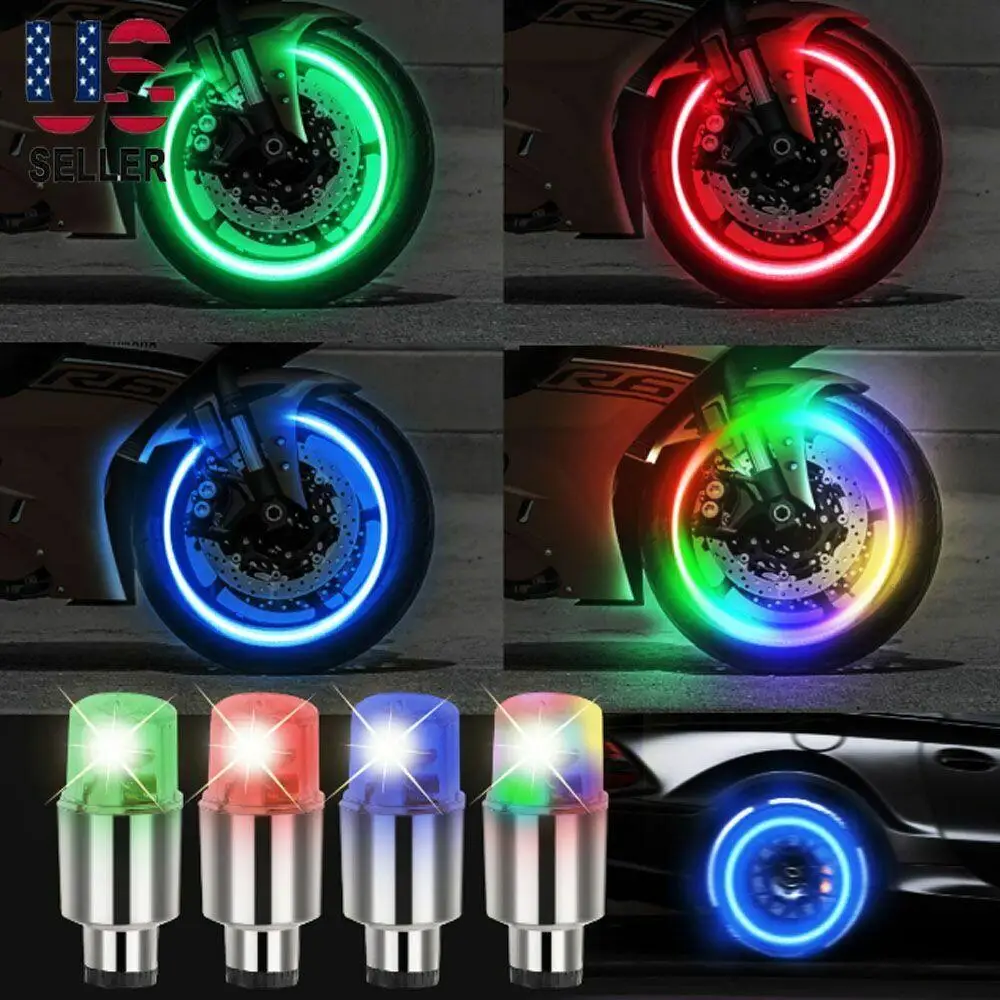 2/4/8PCS Car Wheel LED Light Motocycle Bike Light Tire Valve Cap Decorative Lantern Tire Valve Cap Flash Spoke Strobe Neon Lamp