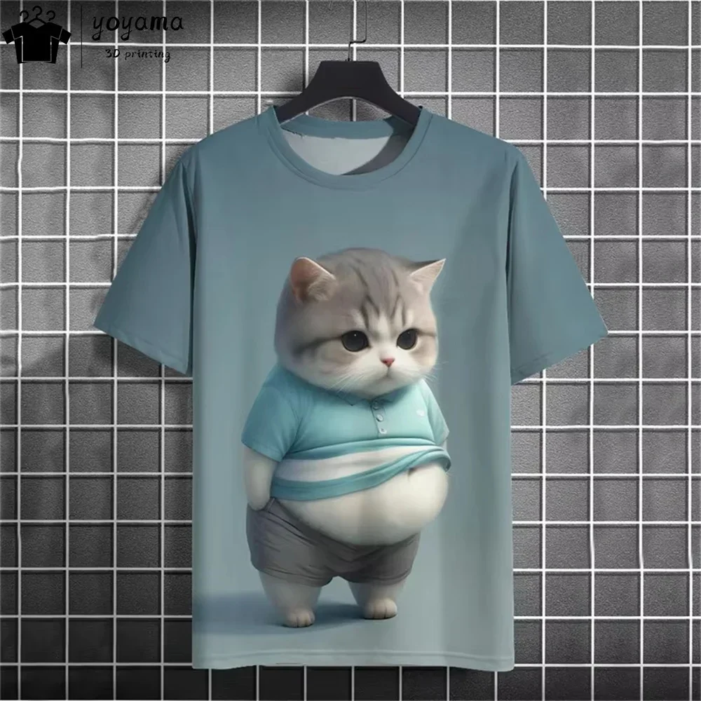 

Funny Fat Cat Graphic T shirts Street Fashion Short Sleeve Tee Animal Print T shirt Men Casual Oversiezd T-shirt Mens Clothing