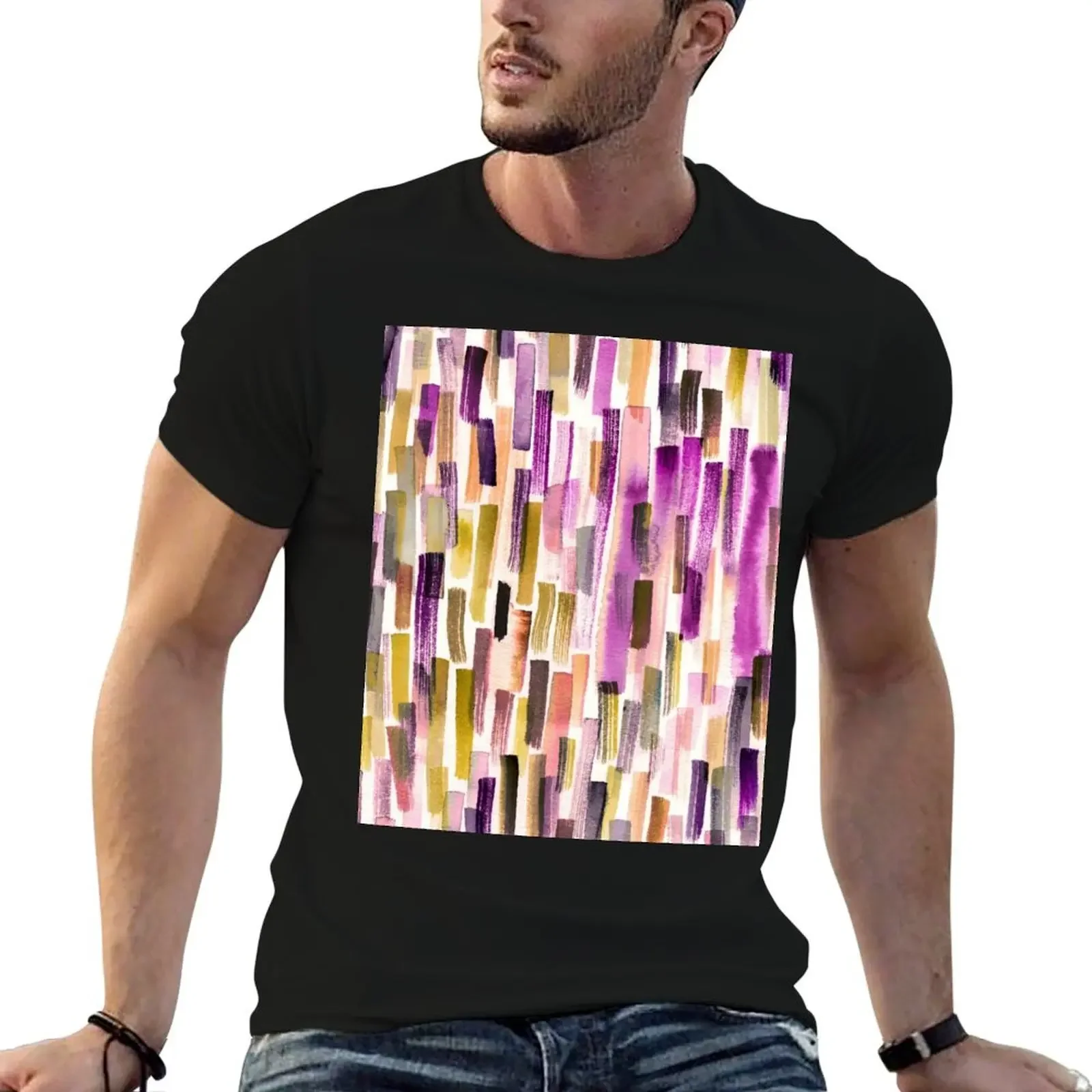 

Purple and yellow watercolor stripes pattern T-Shirt anime t shirt men