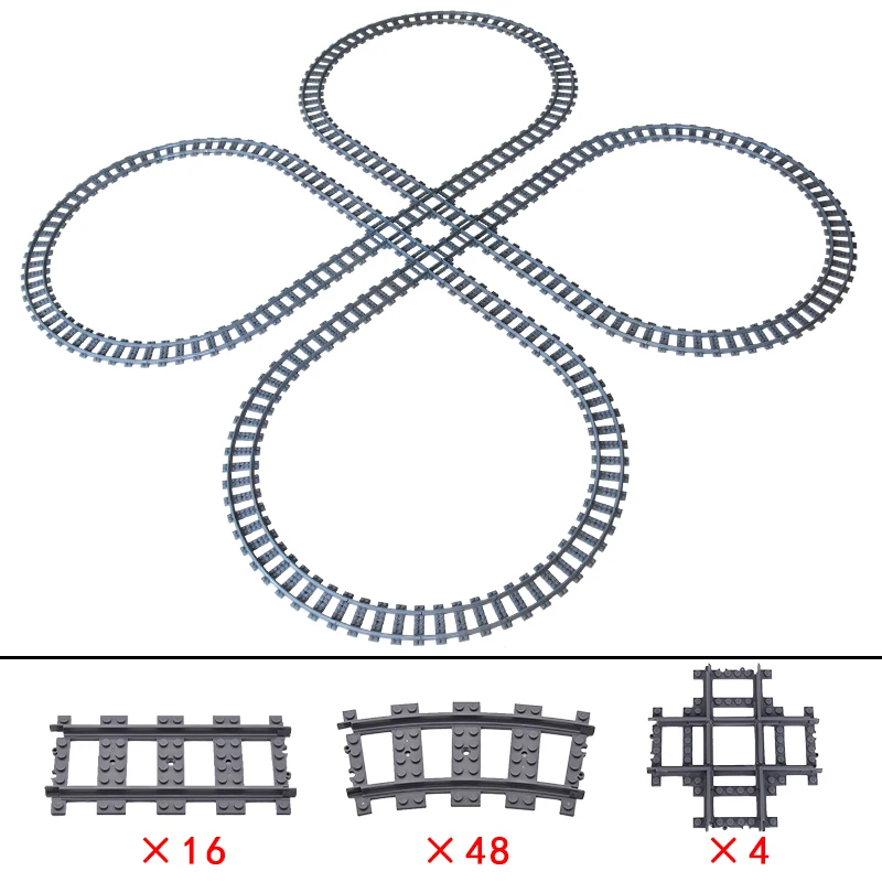 

MOC Classic City Train Rail Switching Crossing Tracks Straight Curved Railway Building Blocks Bricks Toys For Children Boys