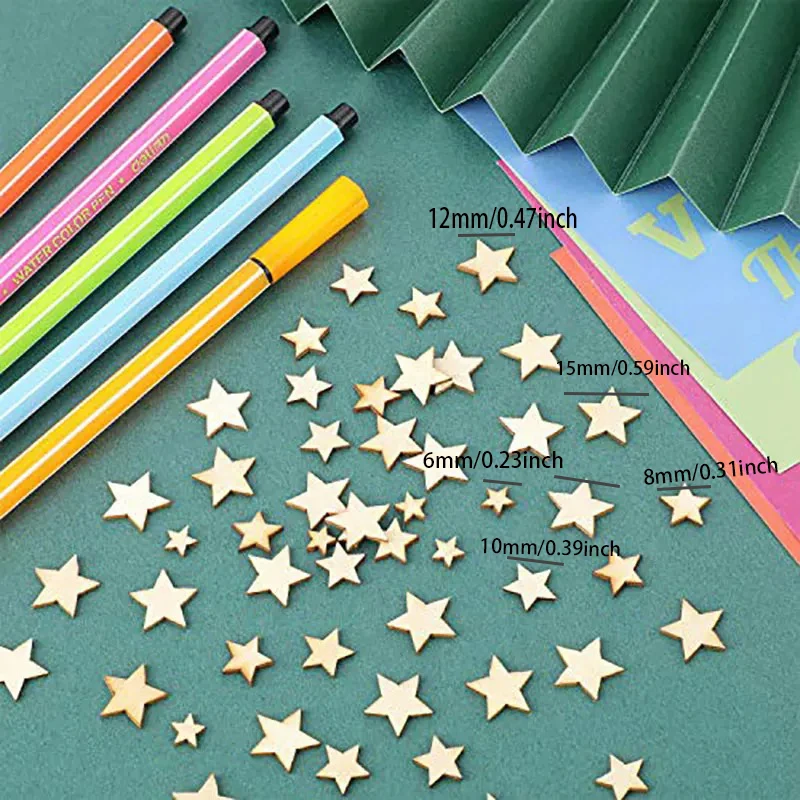 100-300Pcs Wooden Stars Slices Mixed Size Wooden Star Blank Wooden Crafts Pieces Christmas Wedding DIY Scrapbook Party Crafts