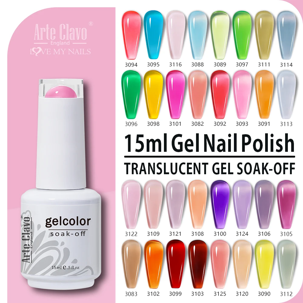 Arte Clavo 15ml Gel Smalto per unghie Gel traslucido Gel gelatina Lacca Gel Ibrido Soak Off Unghie Art UV Lakiery Hybrydowe Vernis Top Coat