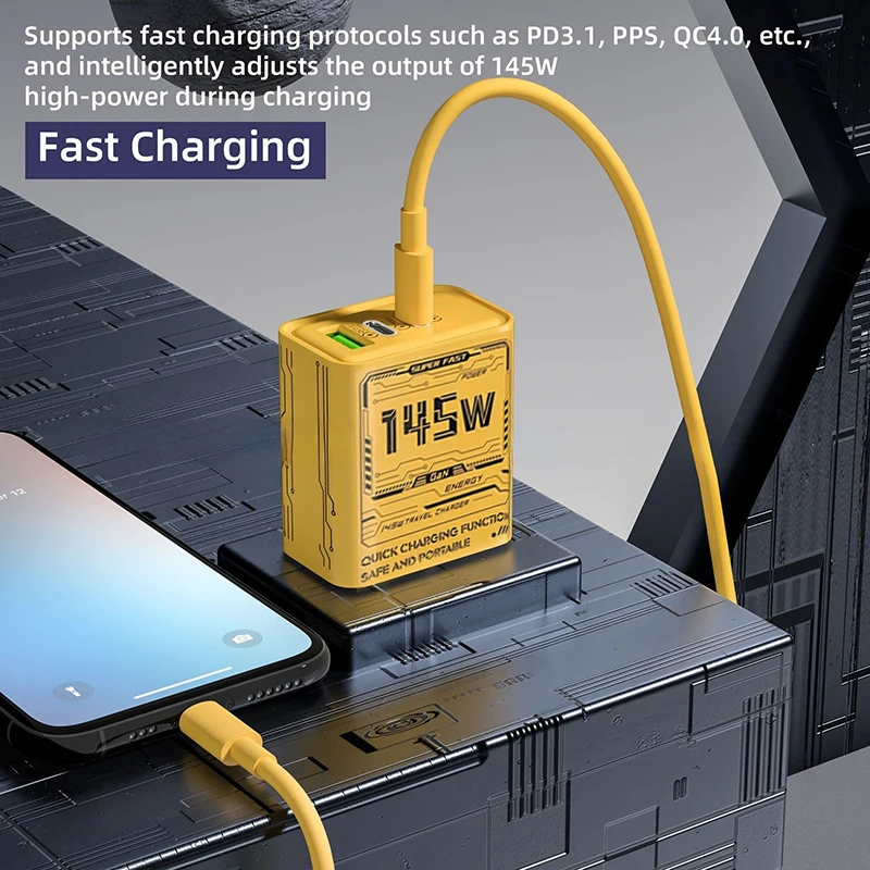 145W 3-Ports Type-C USB GaN Phone Charger For Iphone For Huawei Xiaomi PD Fast Charging Cellphone Power Adapter Travel