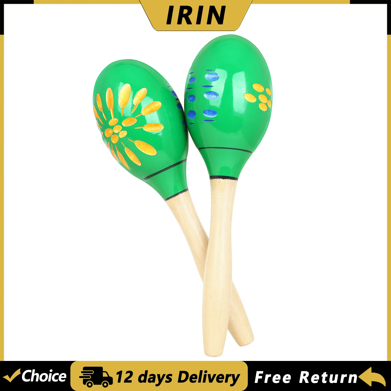 IRIN Maracas 1 Pair Wooden Sand Hammer Rumba Shakers Rattles Colorful Sand Hammer Educational Orff Percussion Instruments