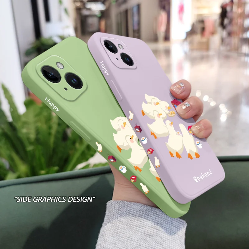 Party Ducklings Phone Case For iPhone 16 15 14 13 12 11 Plus Pro Max Mini X XR Plus Liquid Silicone Cover