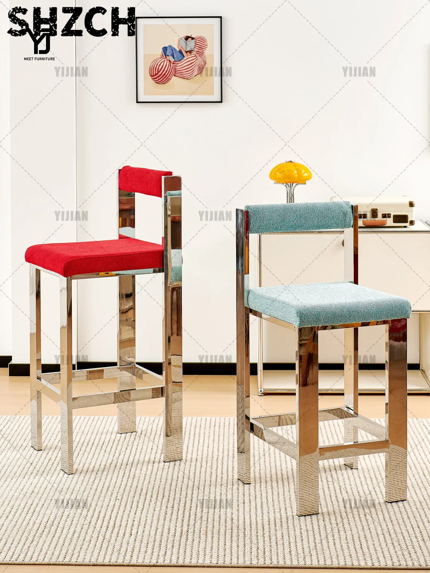 Modern Counter Height Bar Stool with Backrest High Dining Chair for Kitchen Island Pub Cafe Home Indoor Seating Furniture