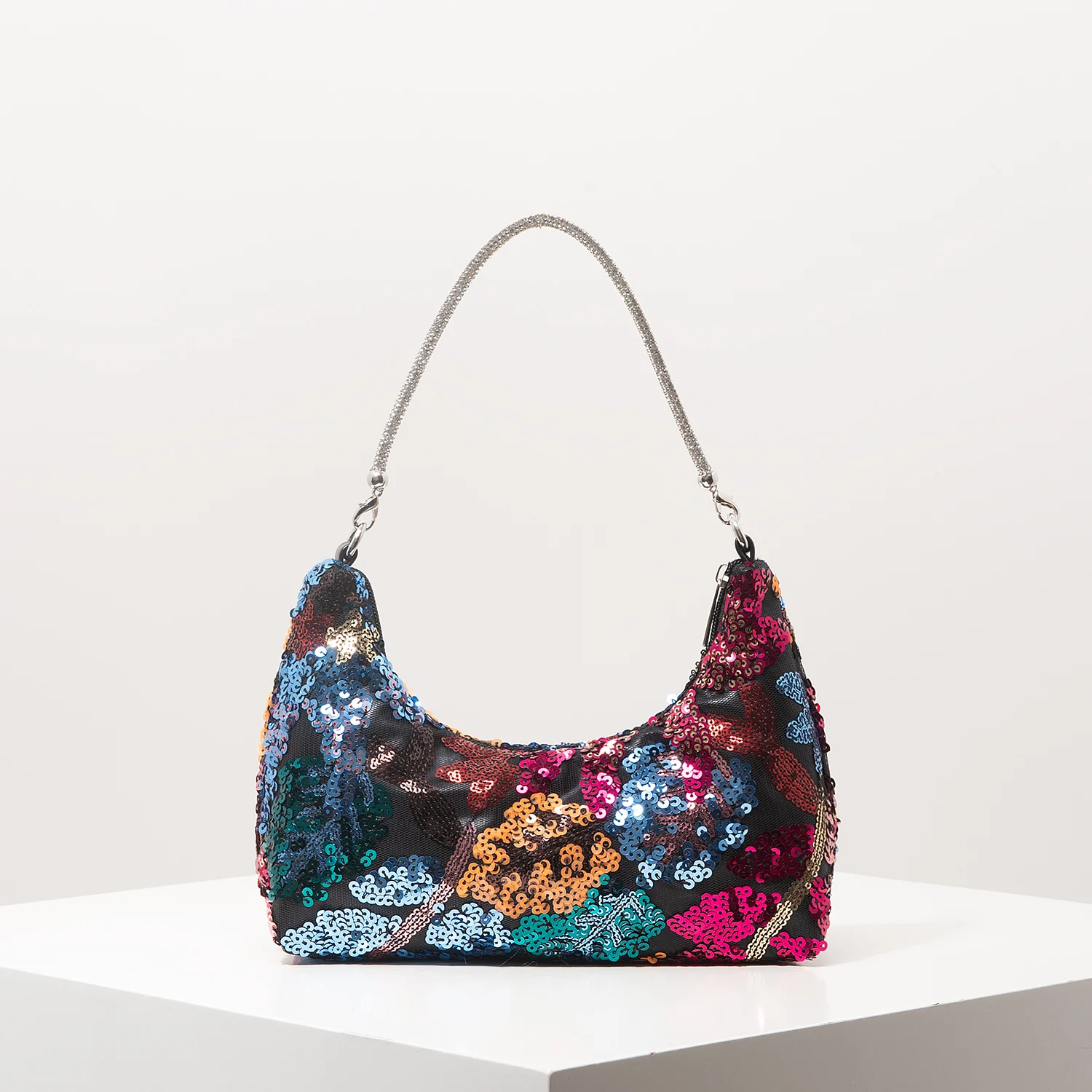 Schultertasche, Blumenmuster, Pailletten-Tasche, Stickerei, Gala-Abend, Party-Outfits, Abschlussball-Tasche, Hochzeitsartikel, Elegant, Valentinstag, Zufälliges Muster – Detail 23