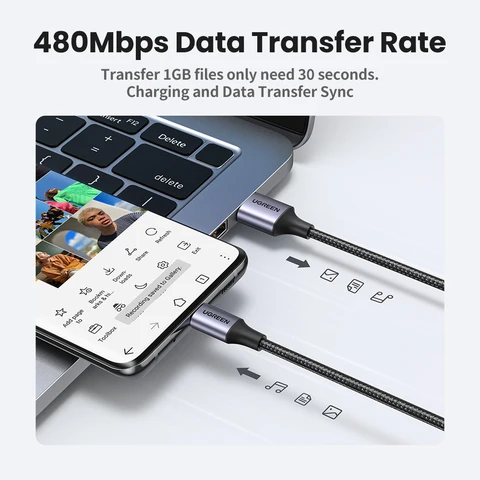 UGREEN 3A USB Type-C кабель для быстрой зарядки и передачи данных — внешний вид товара